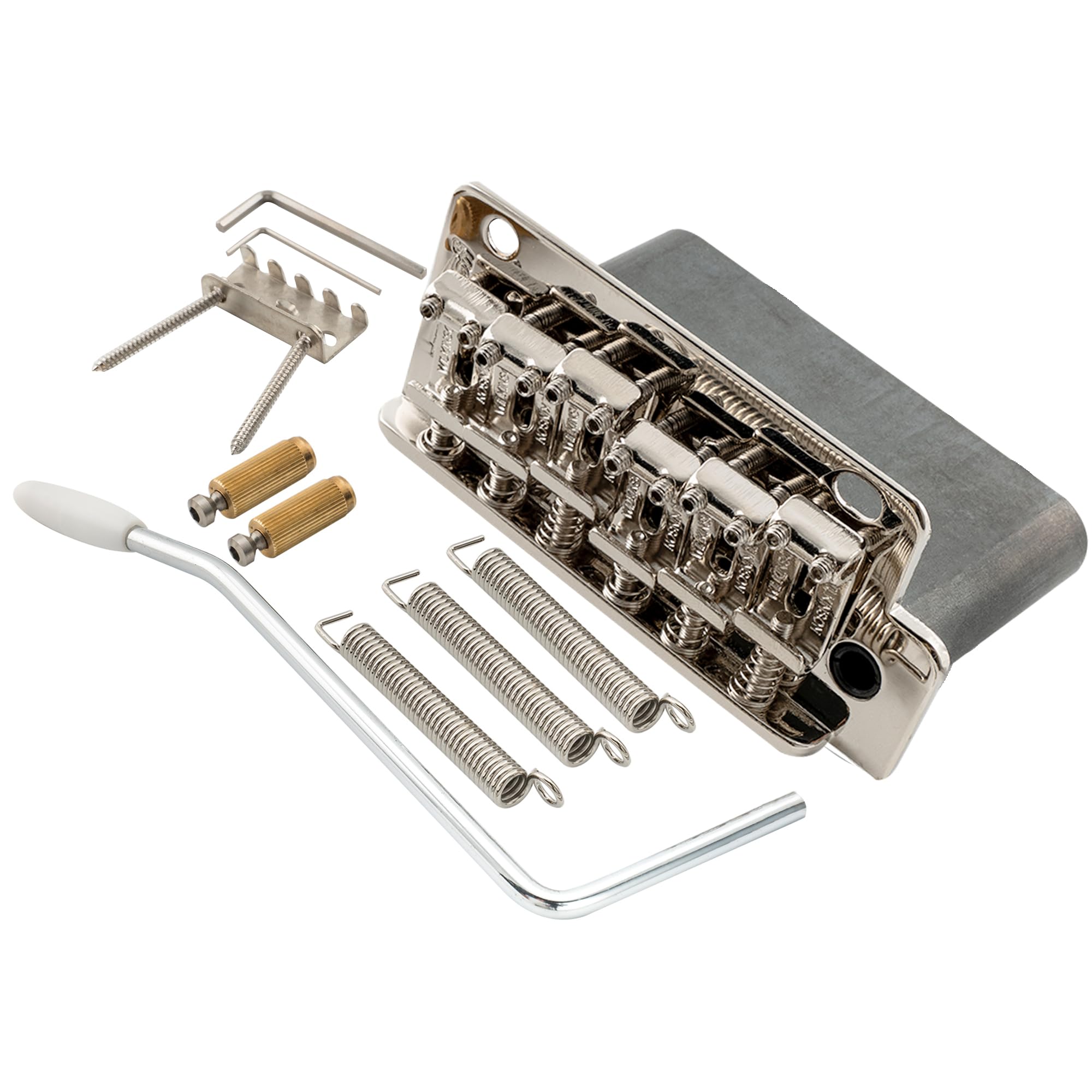 Wilkinson WV2-SB 54mm(2-1/8 inch) 2-Point Steel Vintage Bent Saddles Guitar Tremolo Bridge with Push-In Arm 41mm Full Solid Steel Block for Strat Style Electric Guitar, Nickel