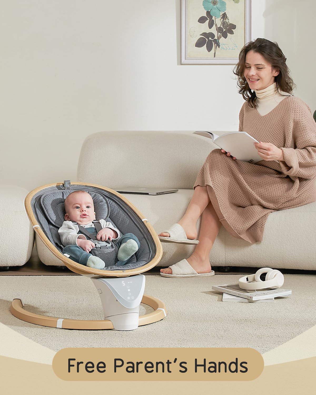 Baby Swings for Infants, Baby Swing for Newborns Boys Girls with 5 Swing Speeds Timing Function & Music, Portable Infant Swing