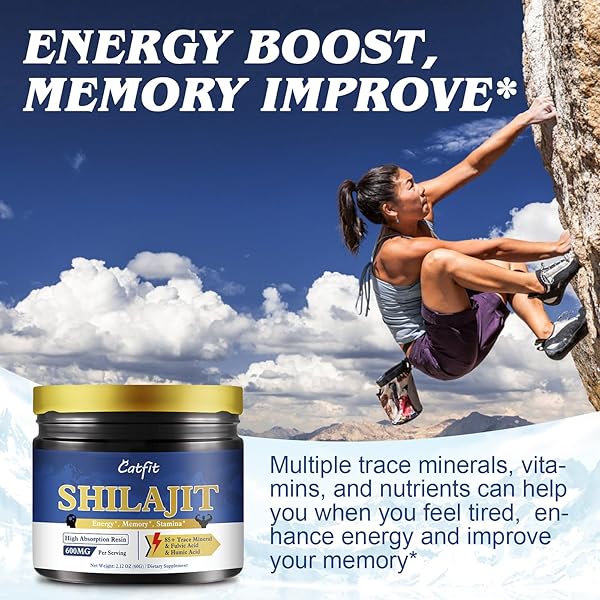 CATFIT SHILAJIT RESIN FOR MEN & WOMEN, SHILAJIT SUPPLEMENT WITH 85+ TRACE MINERALS & FULVIC ACID FOR ENERGY, FOCUS, BRAIN AND IMMUNE SUPPORT, HIGH NUTRITIONAL, MAXIMUM POTENCY, 100 SERVING / 60G
