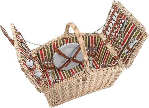 anndora Picknickkorb 4 Personen Weidenkorb Henkelkorb beige + Zubehör