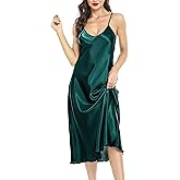 Lovasy Women Satin Nightgown Sexy Lingerie Long Slip Dress V Neck Sleepwear Nightdress S-XXL