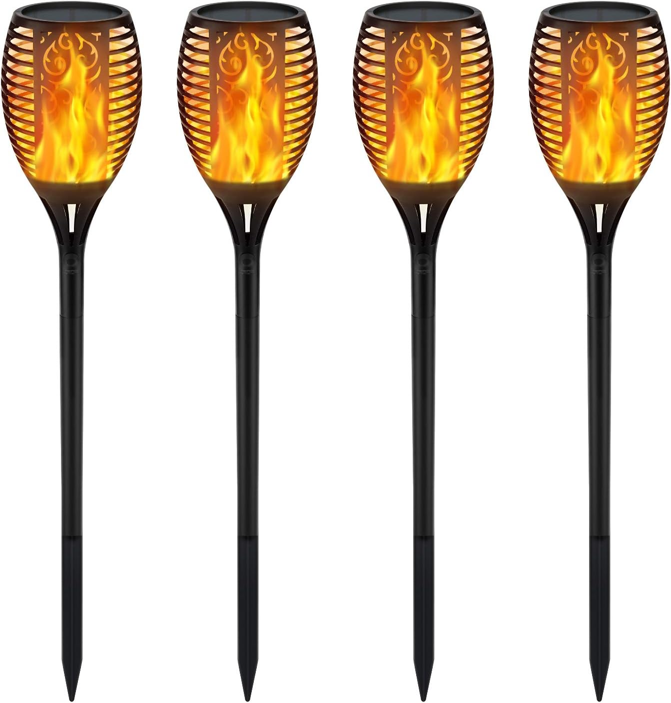 4pcs Solar Torch Lights, Waterproof Outdoor Flickering Flame Torch Lights, 96LEDs Dancing Flame Solar Led Lights Lamp Dusk to Dawn Spotlights, Landscape Pathway Garden Yard Decoration Lighting