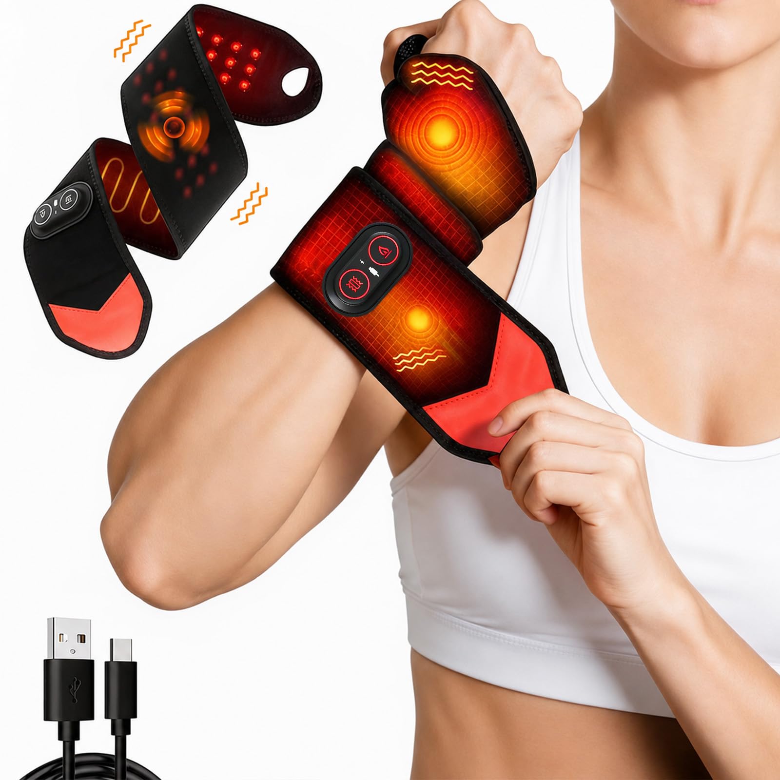 red light therapy wrist & hand wrap with heat massager