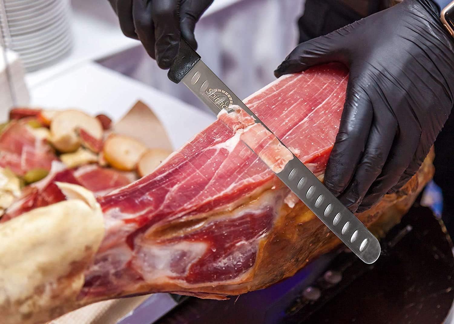 SpitJack BBQ Smoked Brisket Knife for Meat Carving and Slicing - Stainless Steel, Granton Edge, 11 Inch Blade: Kitchen & Dining