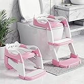 Orzbow Potty Training Seat, Toddler Toilet Seat with Step Stool Ladder, 2-in-1 Toddler Potty Training Toilet Chair for Kids Boys Girls - 5-Level Adjustable Height | Splash Guard | Anti Slip Pad, Pink