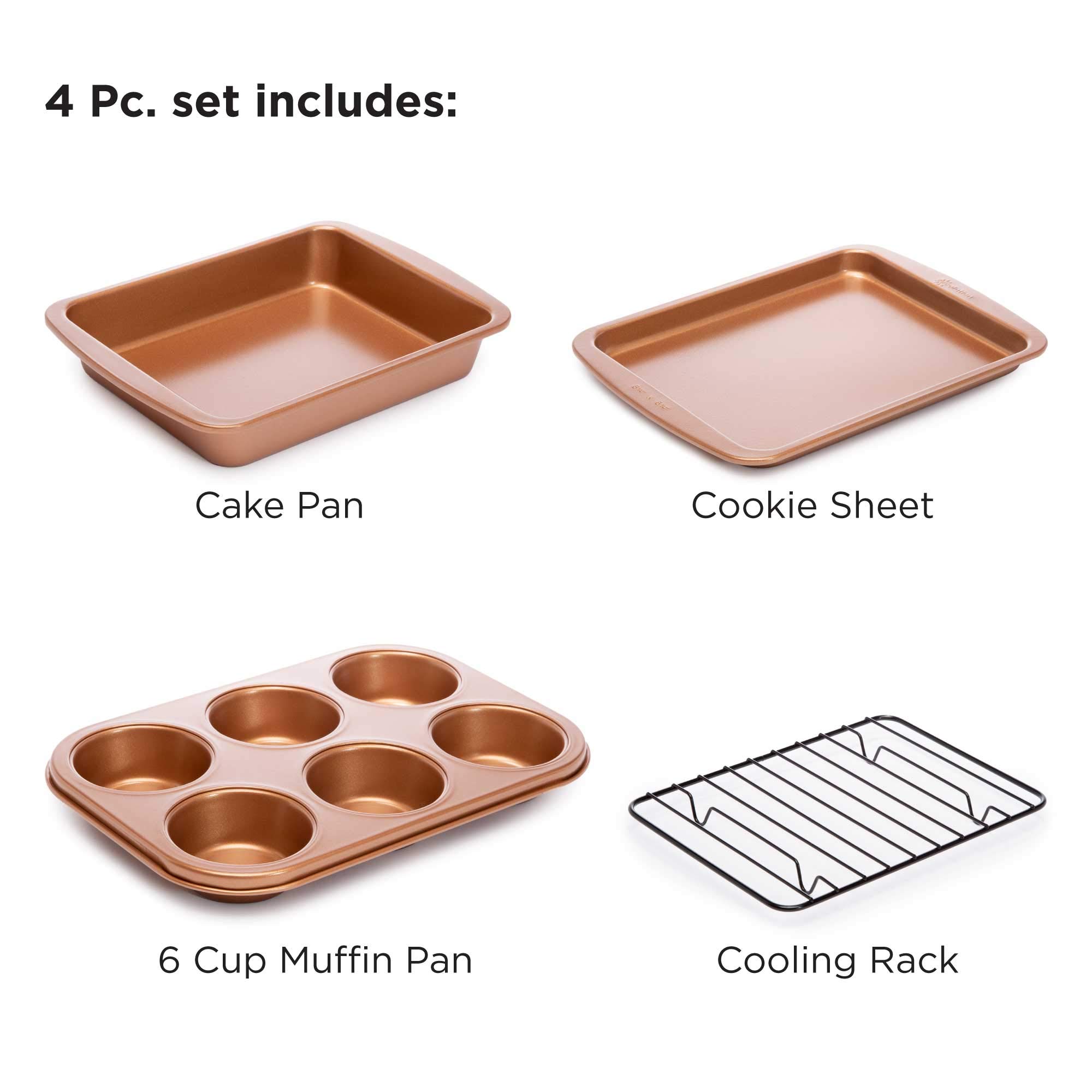 Ecolution Non-Stick Toaster Oven Bakeware Set, 4 Piece, Carbon Steel, Easy to Clean and Perfect for Single Servings, Copper