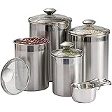 Kitchen Containers Airtight Food Storage Set, Stainless Steel Canisters with Glass Lids & Measuring Cups, BPA Free Container 