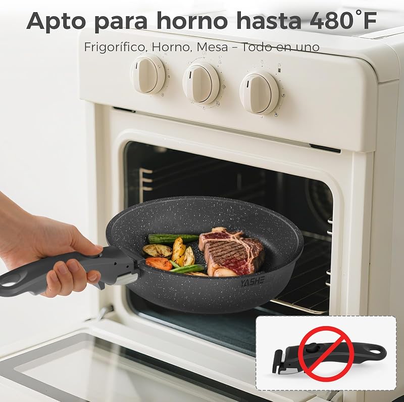 Conjunto de panelas e frigideiras 15 peças, revestimento em granito antiaderente, pegas amovíveis, empilháveis, fáceis de limpar, compatível com indução, fogão a gás e cerâmico, branco