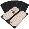 FLKQC Restaurant Menu Covers Holders 4.25" x 11" | Pack of 5 Synthetic Leather Double Fold Panels 2 View Angled Corners Black for Wine List, Drinks (5, Double Fold Panels 2 View (4.25 x 11 inch))