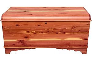 Rustic Red Door Co. Cedar Hope Chest with Waterfall Top, Amish Made Wooden Storage Trunk Box for Bedroom, Blanket, Clothes, Anti-Slam Hinges and Lock, 46", Cedar Wood, Natural Stain