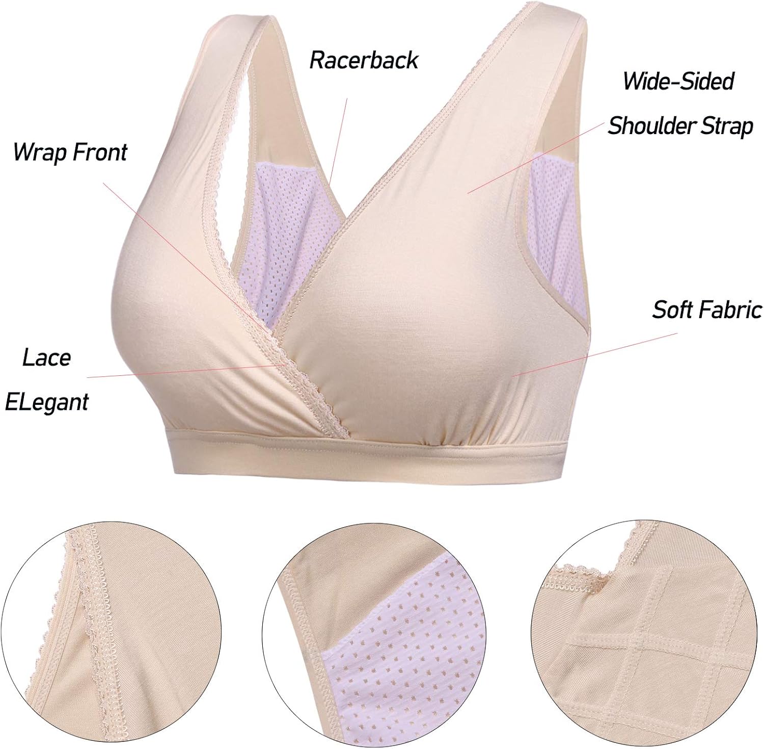 Ekouaer 2 Pack Nursing Sleep Bra Breastfeeding Bras Wireless Maternity Wide Band Shoulder Straps Bra at  Women’s Clothing store