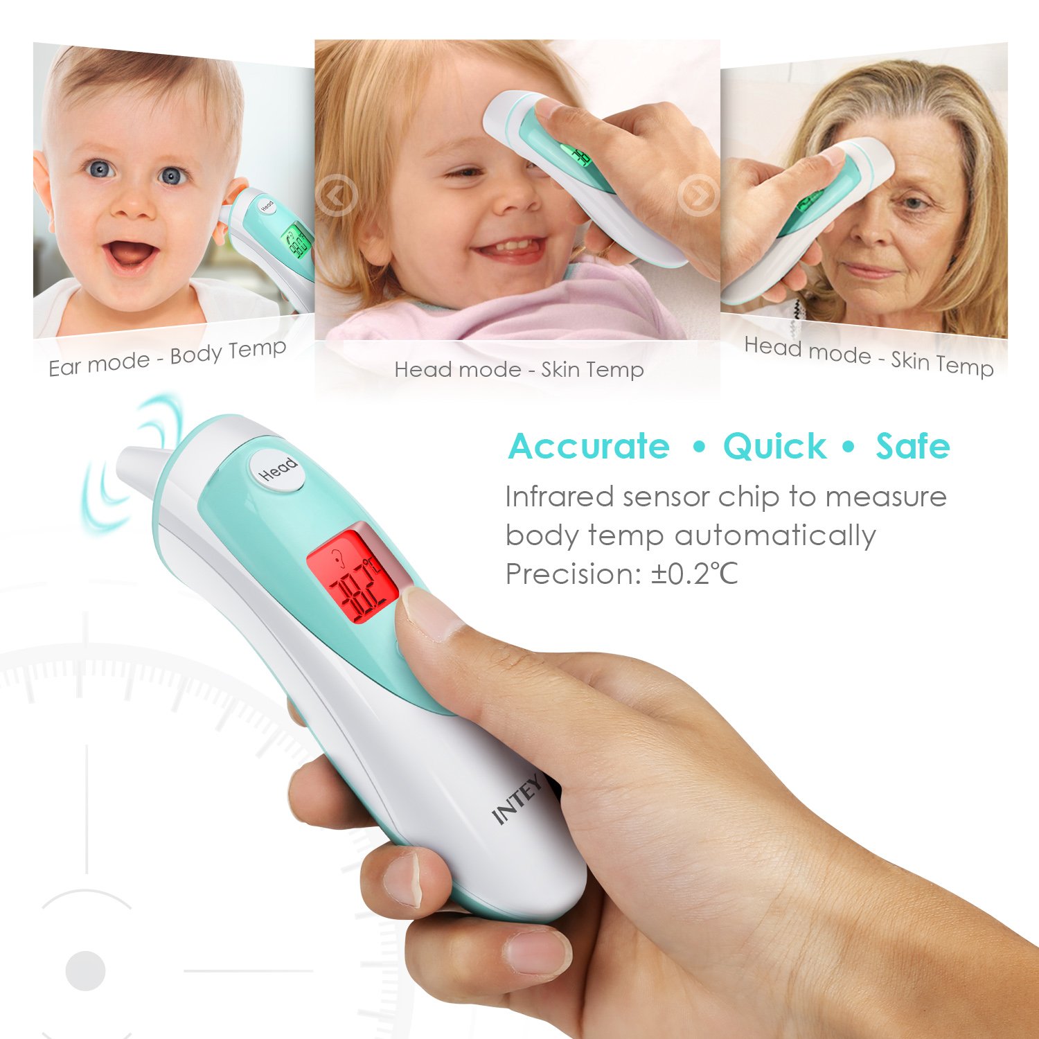 INTEY 2 in 1 Thermometer, Forehead and Ear Thermometer for Baby, Non