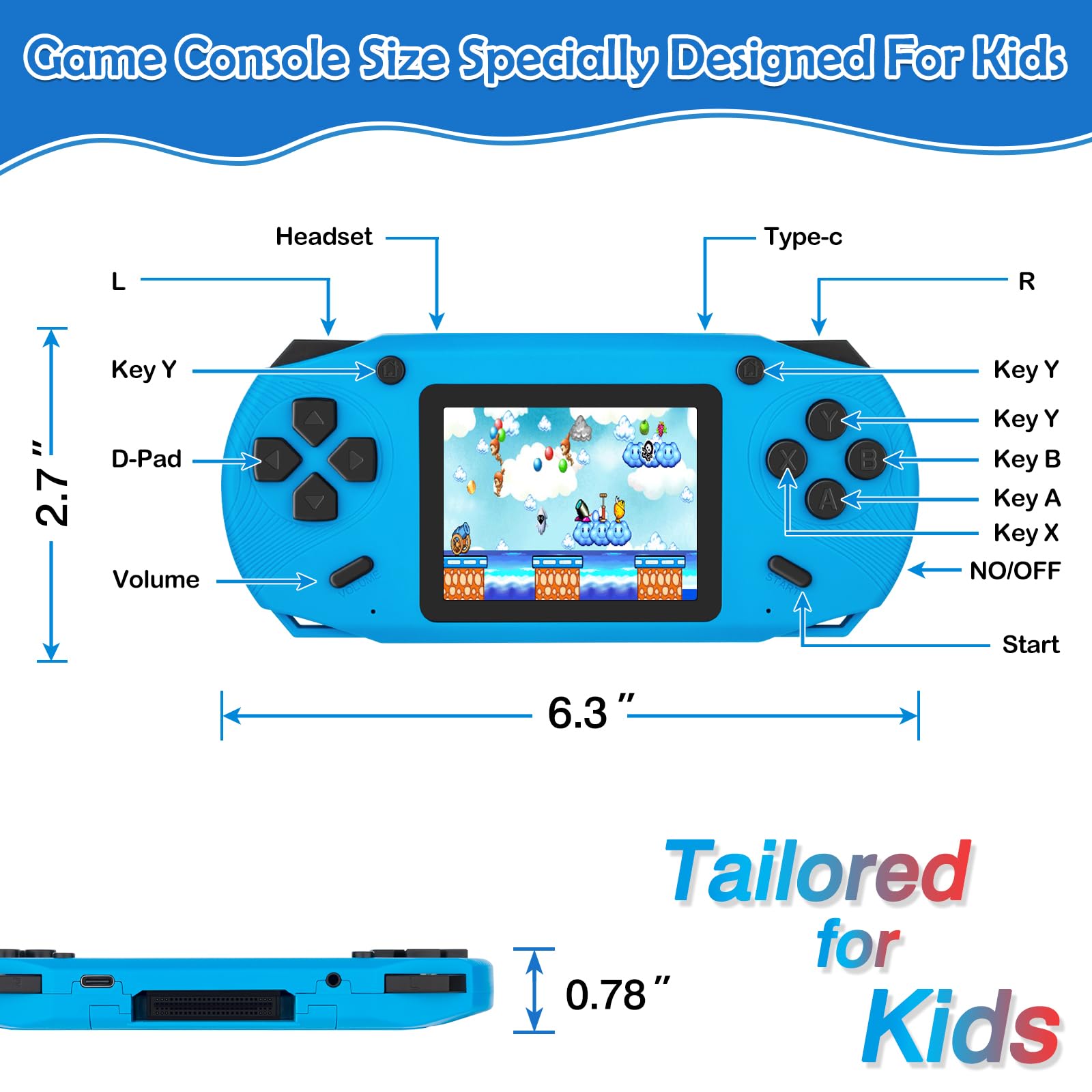 16 Bit Handheld Game for Kids, 3.0'' Large Screen Retro Gaming Player,...