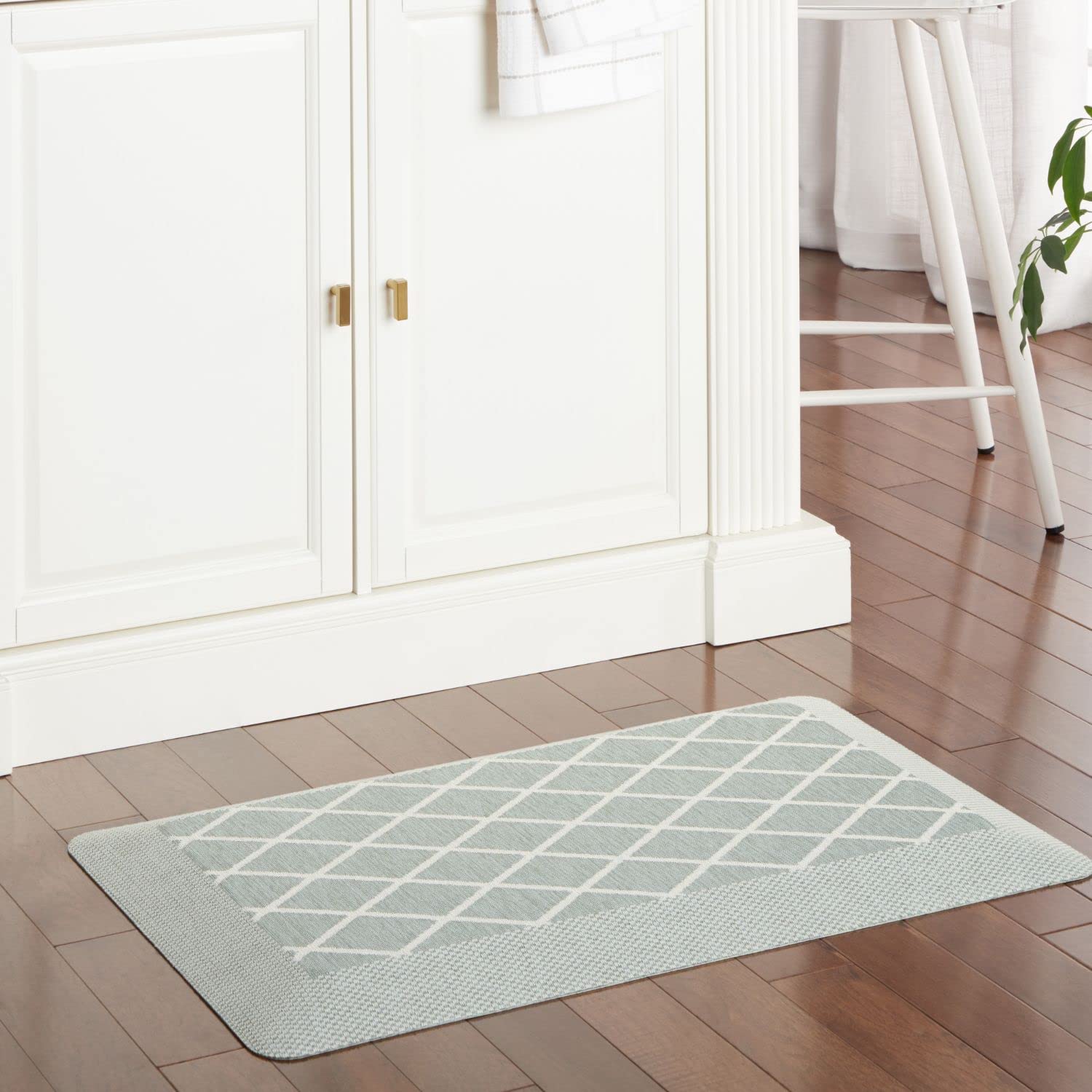 Martha Stewart Miles Modern Diamond Anti-Fatigue Air-Infused Kitchen Mat, Mint Green, 19.6