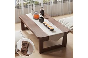 Low Folding Japanese Floor Table, Bamboo Coffee Table for Sitting On The Floor Portable Vintage Tea Desk for Tatami Bedroom B