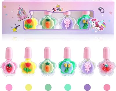 LOPHE Nail Polish Set for Kids 6 Rainbow Colors Non-Toxic Peelable Quick Dry