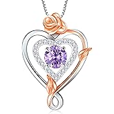 RIVIKO Infinity Heart Symbol Rose Birthstone Necklace for Women,925 Sterling Silver Heart Pendant Necklaces,Anniversary Valentines Jewelry Birthday Mothers Day Gifts for Mom Her Wife Women Girlfriend