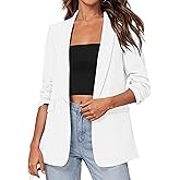 PRETTYGARDEN Women's 2026 Spring Blazers Business Casual Outfits Open Front Ruched 3/4 Sleeve Lightweight Work Suits Jackets