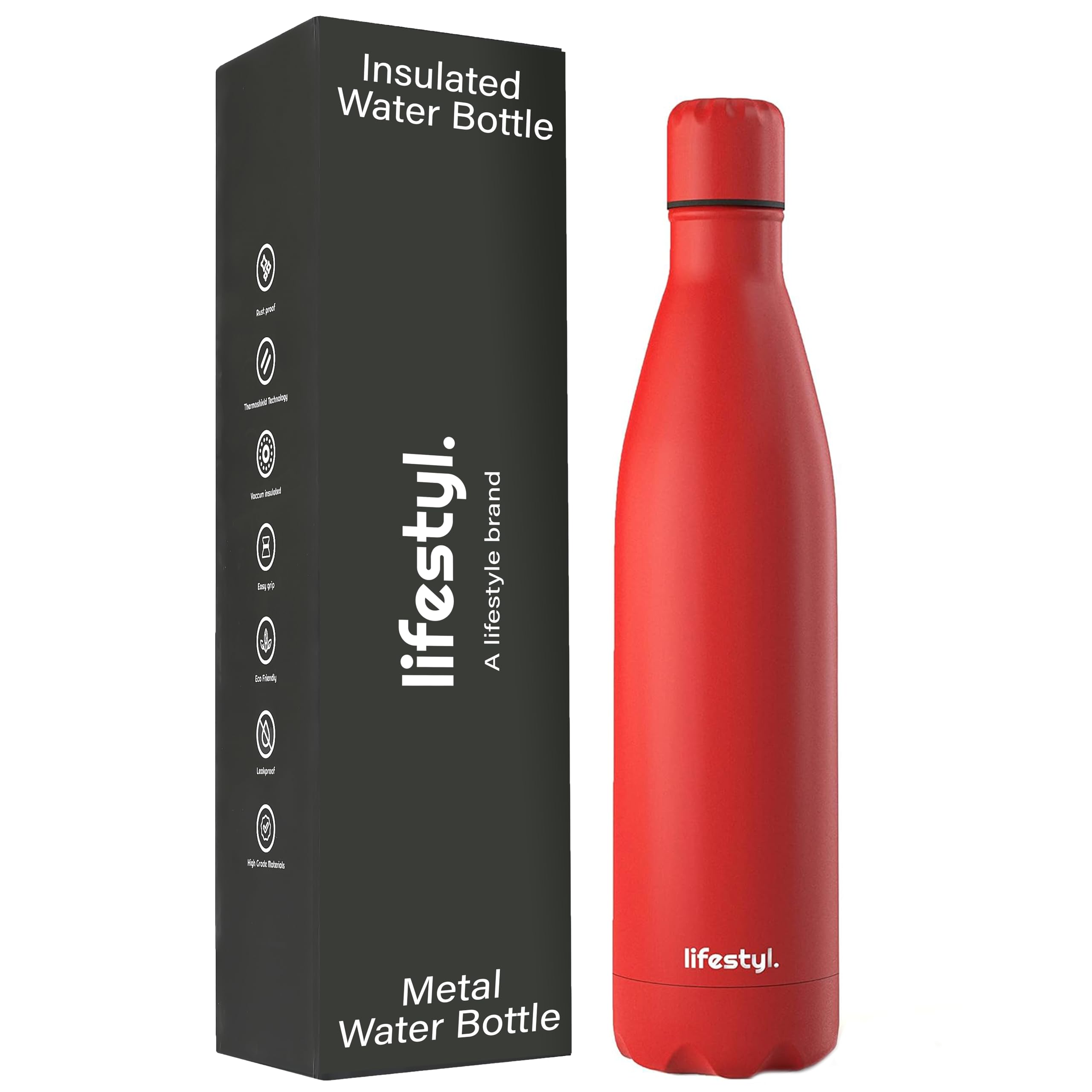 Lifestyl Stainless Steel Water Bottle | 24 Hrs Cold & 12 Hrs Hot| Thermoshield Technology Vacuum Insulated Metal Water Bottles, Leak-Proof Drinks Bottle for Gym (Red, 1000 ml)