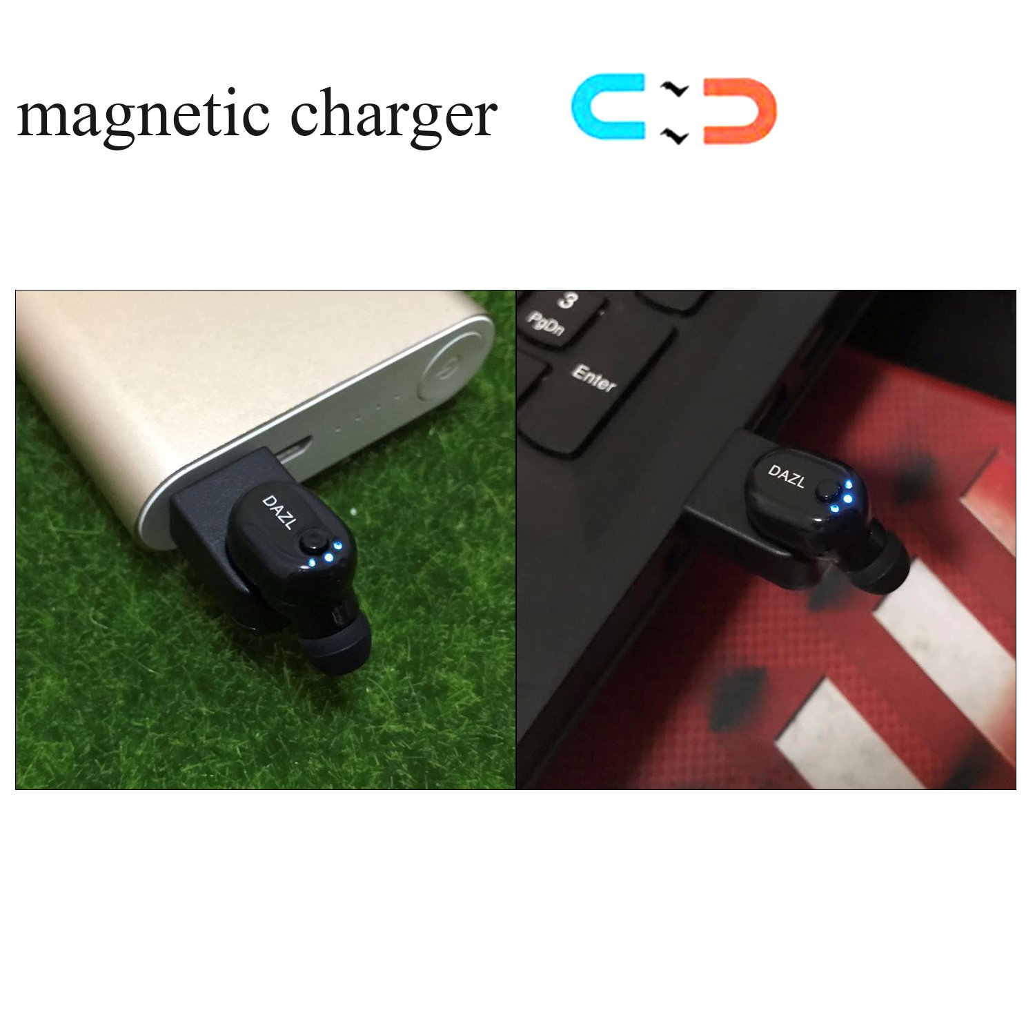 Bluetooth Headphone Mini Car Headset Magnetic Charging Wireless Invisible In-Ear Earbuds Mic Hands-Free Calls Sports Earphone with 6pcs ear-tips Earpiece for IOS iPhone 8 X Android Smartphones, Black