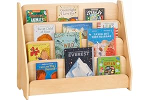 OOOK Kids Bookshelf, Wooden 4-Tier Front Facing Book Display Shelf for Kids, Toddler Montessori Bookshelf for Classroom, Play