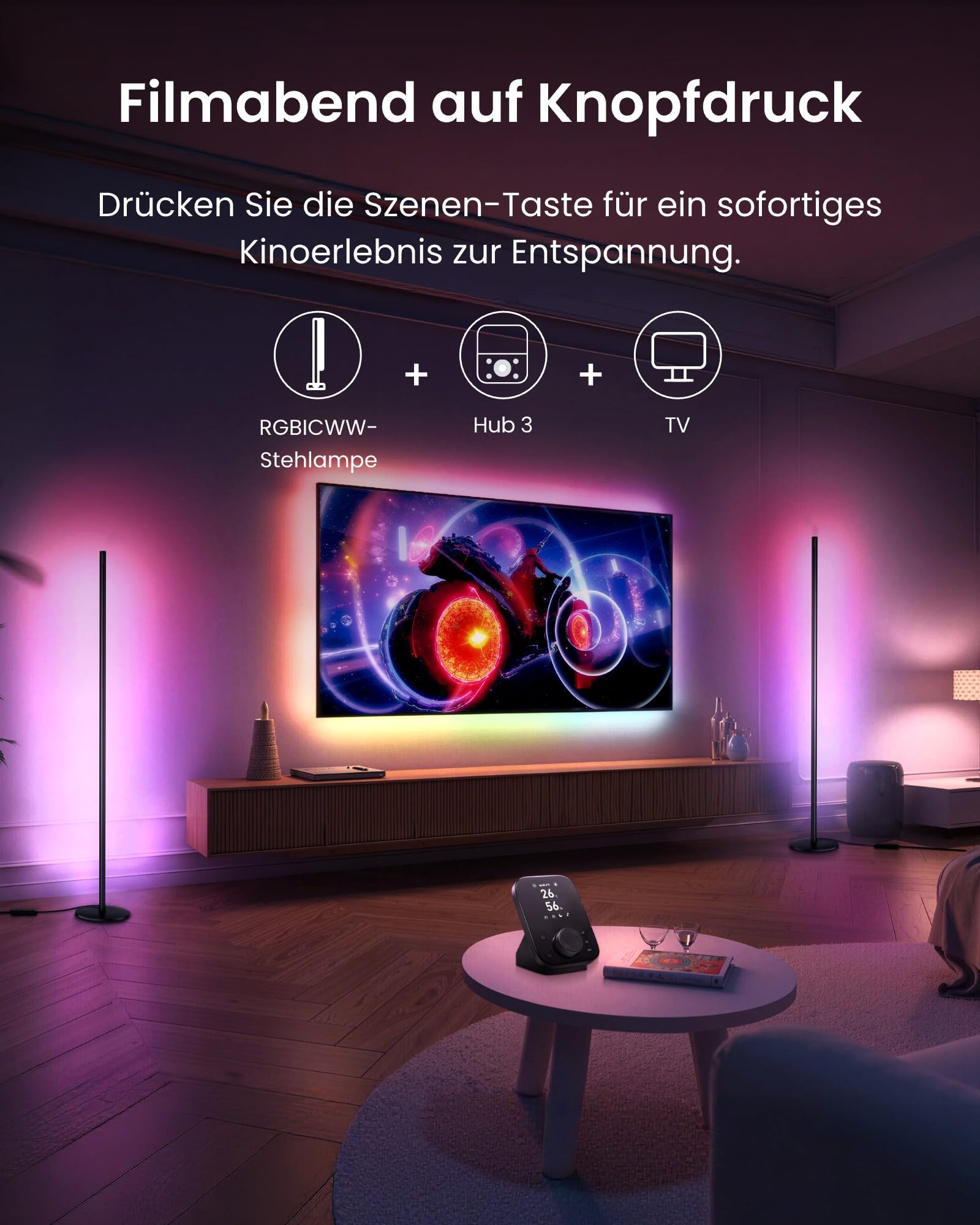SwitchBot Matter RGBICWW Stehlampe Wohnzimmer, Warm- & Kaltweiß, Floor Lamp Dimmbar mit Apple Home, Alexa, Google Home, APP-Steuerung, Musikmodi, Szenenmodi, LED Stehlampe Schwarz für Schlafzimmer 9