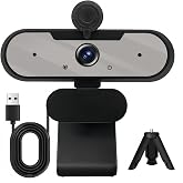 Gowzmnd HD 1080P Webcam with Built-in Microphone and Rotatable Tripod, 1080P Video and Wide Angle Camera, Privacy Cover, for Desktop PC or Laptop Computer （Grey）