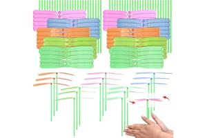 DEARIDAP 100 Pcs Transparent Color Hand Helicopter Set, 50 Propeller+ 50 Rod Flying Helicopter Toy Set, Bamboo Dragonfly Hand Rub Plastic Propeller for Outdoor Activity Children Gifts (Random 3-5 Color)