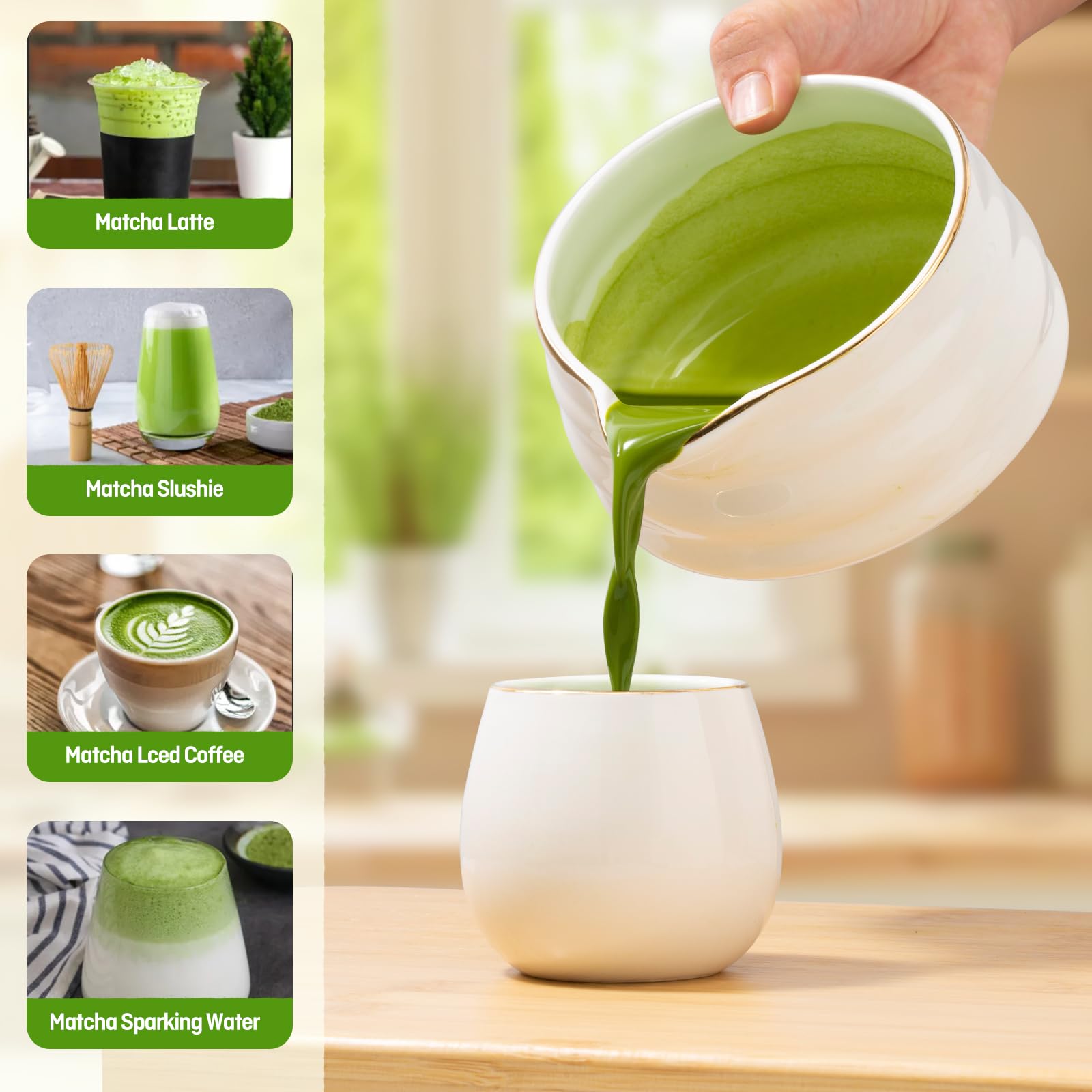Matcha set - 9 Stück Japanisches Tee-set Inkl Chawan mit Ausgießer, 2 tazze, Schaufel, Halter, Sieb, Matchabesen das perfekte Geschenk für Japanische Teezeremonie-Liebhaber