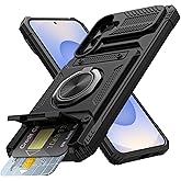 Vofolen for Samsung Galaxy S25 Case with Card Holder [Store 2 Cards] +360° Rotated Ring Kickstand Dual Layer Heavy Duty Shockproof Wallet Cover for Galaxy S25 Case for Women Men, 6.2'' Black