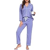 COLORFULLEAF Women's 100% Cotton Pajama Sets Long Sleeve Button Down with Pants Sleepwear 2-Piece Pjs Comfy Lounge Set (Lavender_S)
