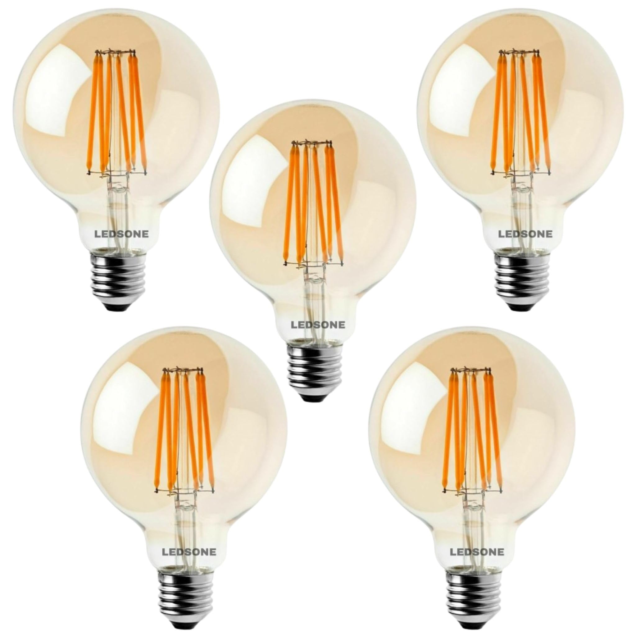 LEDSone Pack 5, LED Edison E27 Light Bulb, G95 8W (60W Equivalent) Dimmable Warm White 2700K Screw Base LED Filament Globe Vintage Old Fashion Decorative Bulb [Energy Class A]