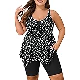 Summer Mae Plus Size Swimsuit Tankini for Women Two Piece Bathing Suit Flowy 2025 Rash Guard Swimwear with Capris Shorts