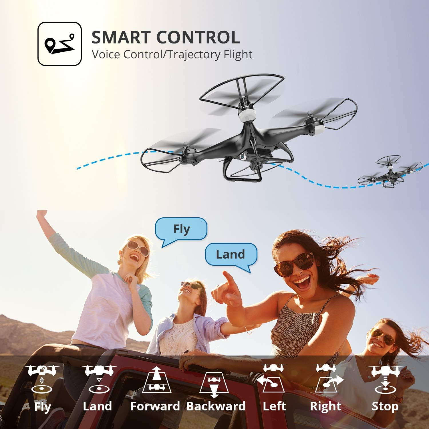 Holy Stone HS110D FPV RC Drone with 1080P HD Camera Live Video 120°Wide-Angle WiFi Quadcopter with Gravity Sensor, Voice Control, Gesture Control, Altitude Hold, Headless Mode, 3D Flip RTF 2 Batteries: Toys & Games