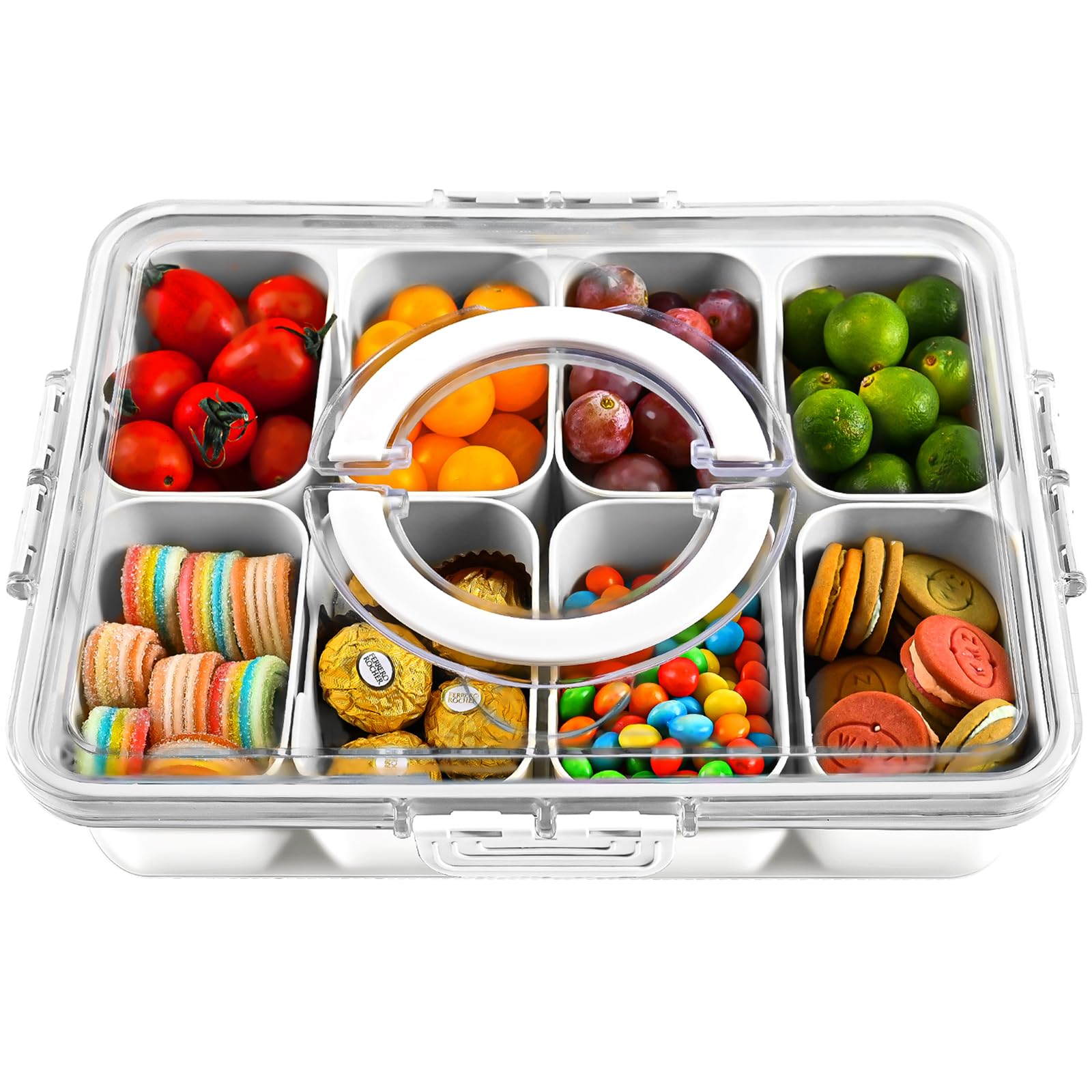 thumbnail image 2 of Snackle Box Container – 8-Compartment Divided Serving Tray With Lid & Handle, Portable 2 of 6