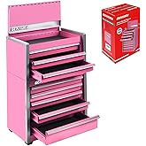 Geinxurn 8-Drawer Rolling Pink Tool Box, Heavy Duty Micro Roll Cab Steel Stackable Tool Chest with Lockable Drawers, 2-in-1 Large &amp; Compact Combo Set (3-Drawer + 5-Drawer) for Garage, Workshop