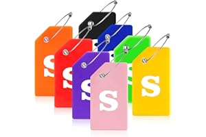 Gostwo 8 Pack Luggage Tags for Suitcases, 26 Initial Letter Travel Luggage Baggage Identification Labels ID Tags Fully Bendable Tags with Stainless Steel Loop (Letter S, Colorful)