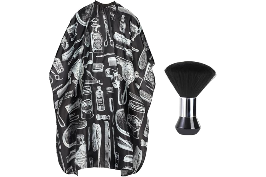 YELEGAI Professional Hair Cutting Cape with Neck Duster Brush, Large Size Salon Barber Cape for Men, Women and Kids(Barber Supplies Pattern)
