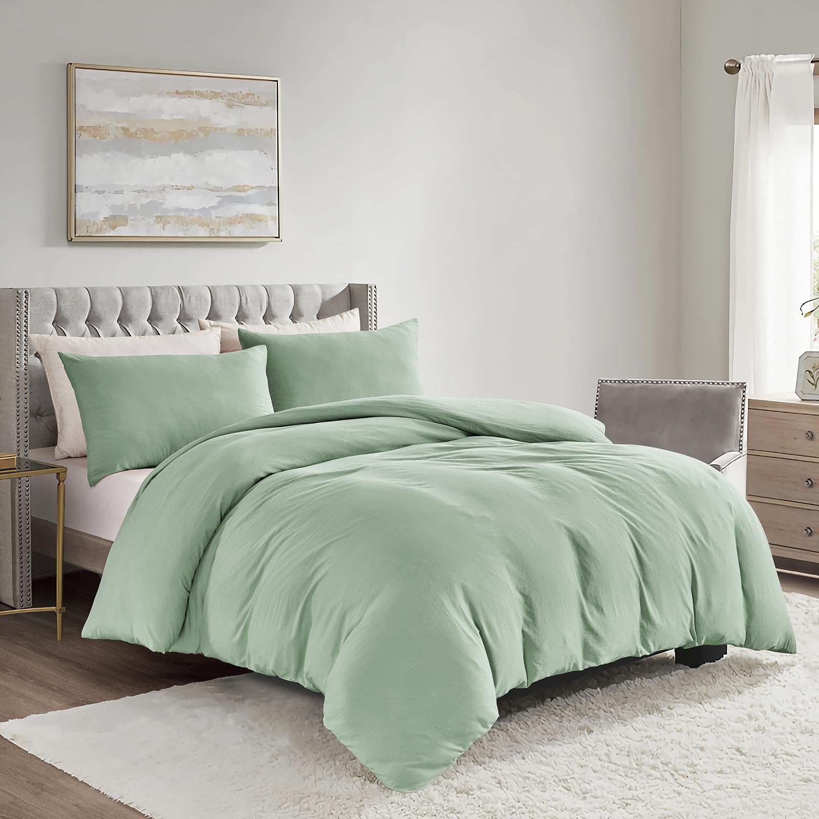 KASYLAN Duvet Cover Set - Washed Microfiber Bedding Set with Zipper Closure, Soft and Comfortable with Pillow case - Bedding Quilt Cover Set (King, Aqua) — image 1