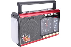 Generic Bluetooth Speakers Radio, 4 in 1 Speaker Receiver with Clock and Flashlight, Portable AM FM SW Retro Radio for Home P