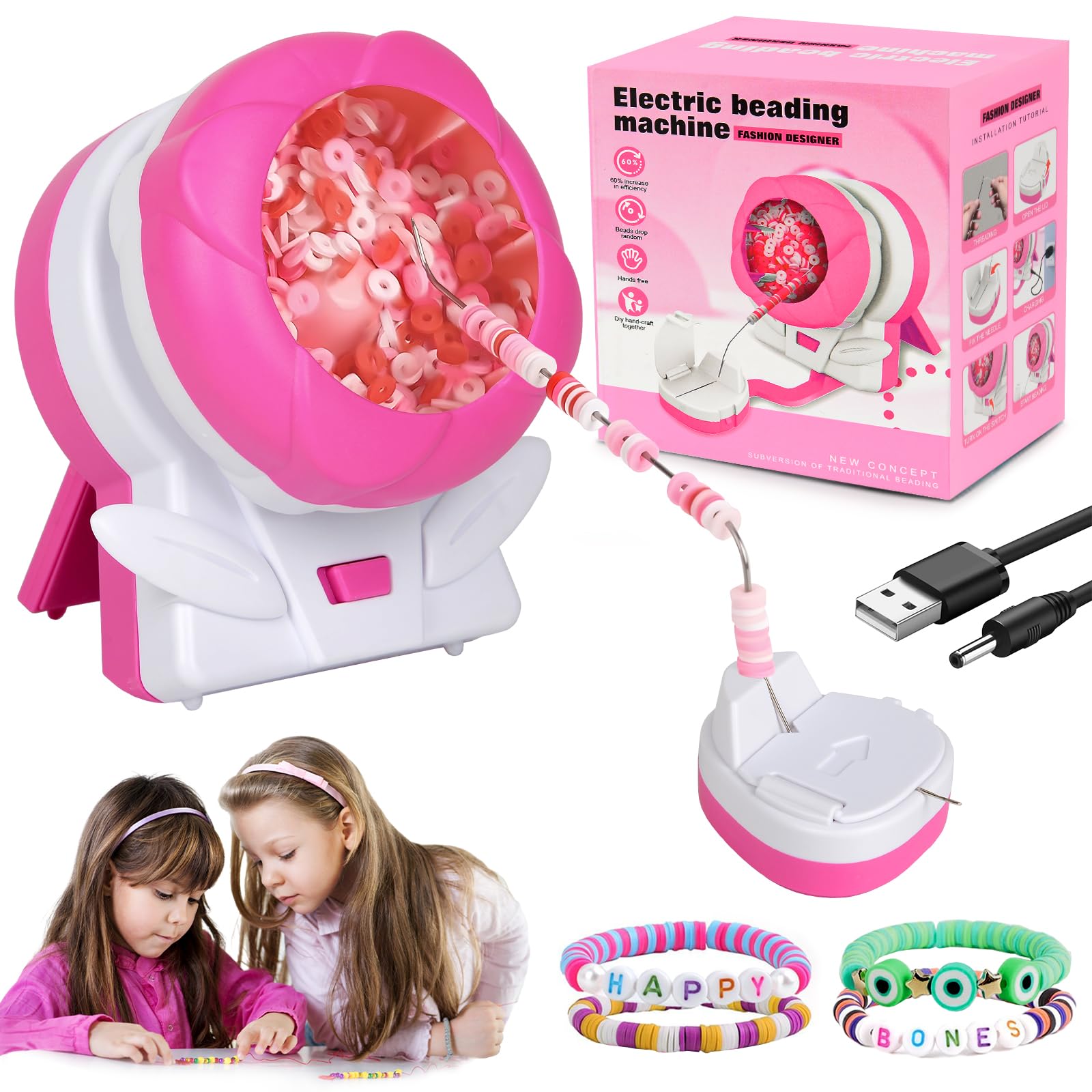 Clay Bead Spinner, Electric Bead Spinner for Jewelry Making, Bead Bowl for Clay Beads with Needle & Thread, DIY Making Bead Spinner for Making Beading, Waist Beads, Bracelet, Necklace,B