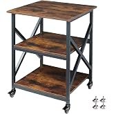 Fannova 23.6"x23.6" Large Printer Stand, 3 Tier Square Table for 3D Printer | Height Adjustable Storage Shelf, Heavy Duty Industrial Wheels - All 4 Lock, Home Office Rolling Printer Cart, Rustic Brown