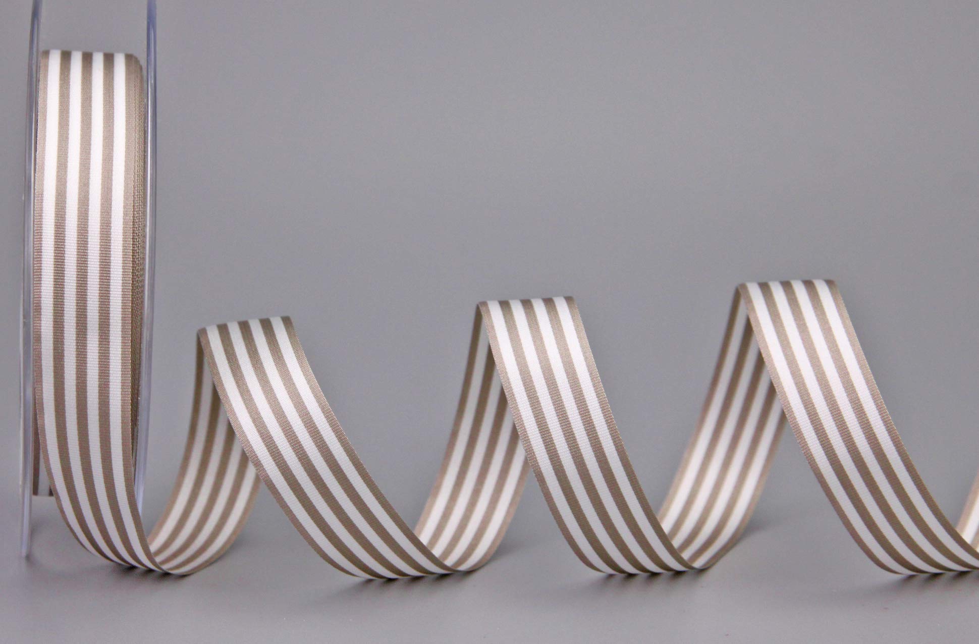 finemark Decorative Ribbon Stripes Taupe Grey 16 mm x 25 m (Roll) Stripes Gift Ribbon Fabric Ribbon Striped Elegant Gift Packaging Birthday Easter Decoration Premium Ribbon Cards