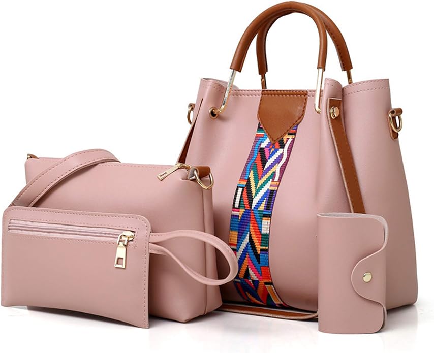 XUBX Sac a Main Femmes 4 Pcs Grande Capacité Fermeture éclair PU Cuir