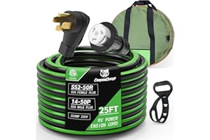 CoukouCover Black Green Power Cord, 14-50P to SS2-50R RV Locking Adapter Plug, 50 Amp 25 Feet Heavy Duty RV Power Extension Cord for RV Camper Generator to House, ETL Listed
