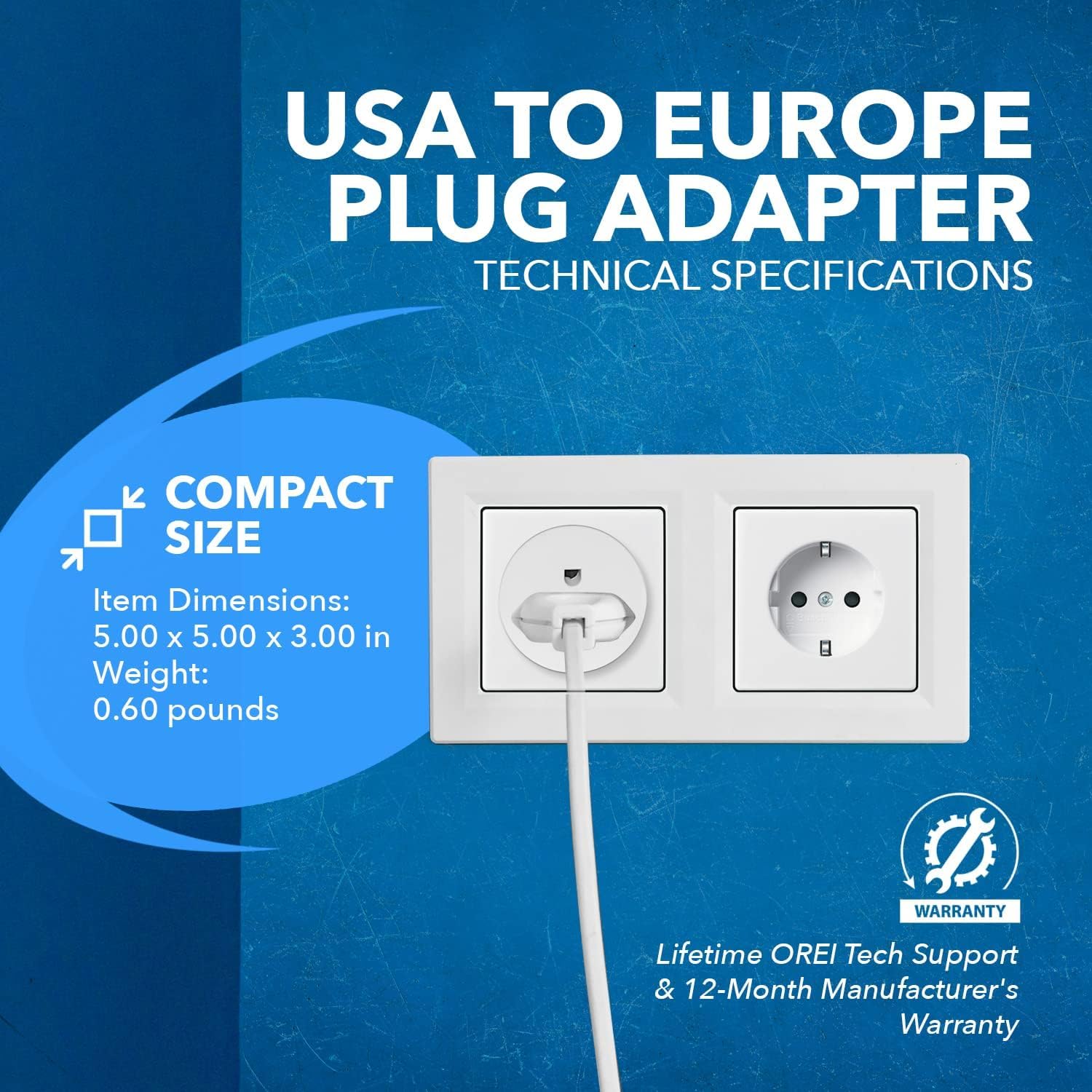 OREI American USA To European Plug Adapter – Type E/F Schuko Plug Adapter - Use in Germany, France, & More - CE Certified – For Mobile, Laptop & Camera Chargers - 6 Pack