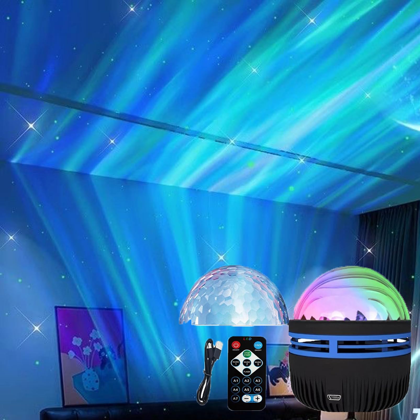 Rehenbsem Ocean Wave Projector, LED Night Light with Remote Control, 14 Color Aurora Effects, Music Sync, Perfect for Kids, Adults, Gaming Room, Bedroom, Ceiling, Party
