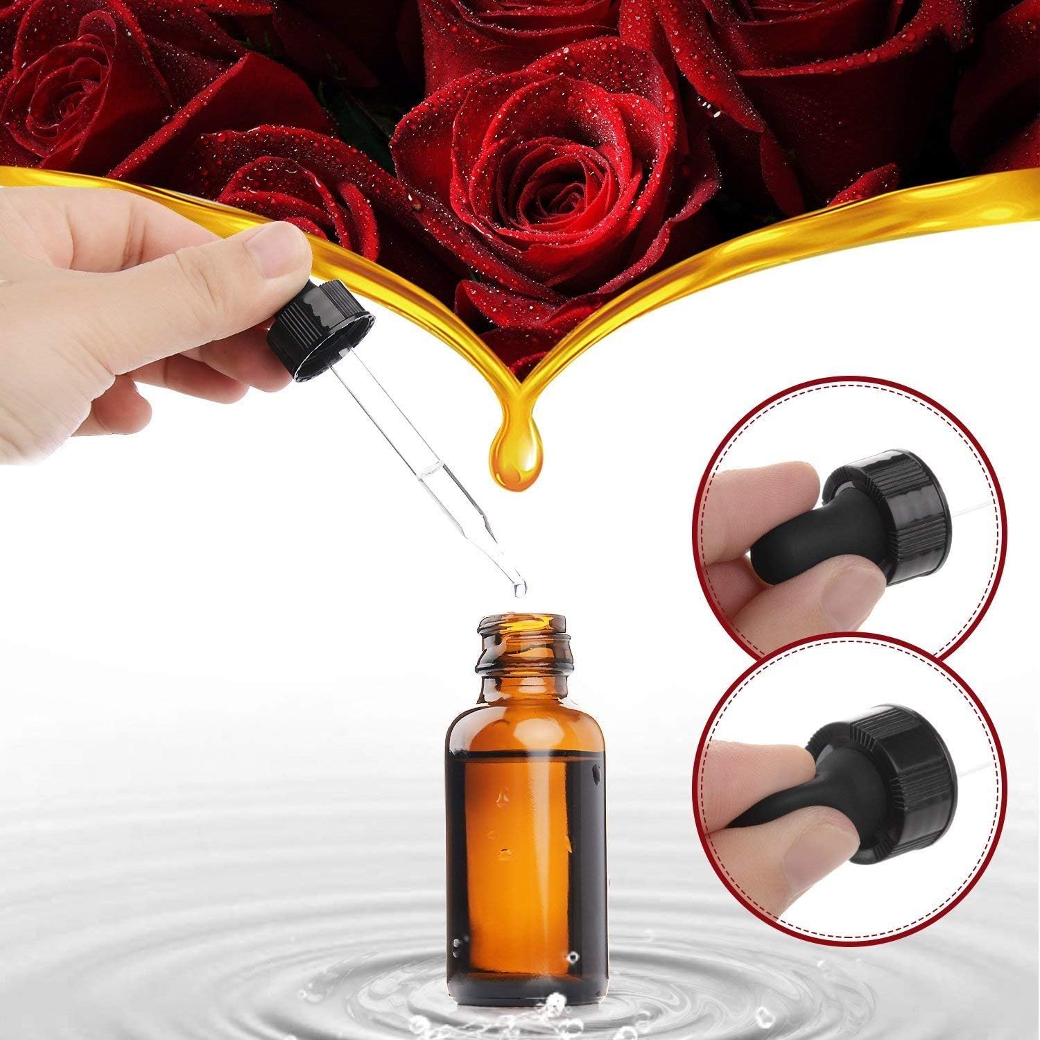 Yesker Amber Glass Bottles for Essential Oils with Glass Eye Dropper 30 ml (1oz) for Essential Oils, Chemistry Lab Chemicals, Colognes & Perfumes (12 Pack): Industrial & Scientific