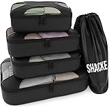 Shacke Pak - 5 Set Packing Cubes - Travel Organizers with Laundry Bag (Black)