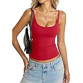 Womens Double Lined Camisole Tank Top Sexy Backless Spaghetti Strap Shirt Scoop Neck Slim Fitted Cami Y2K Going Out Top